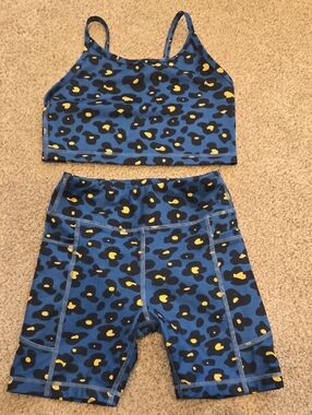 ZYIA Blue and Yellow Leopard-Print Leggings